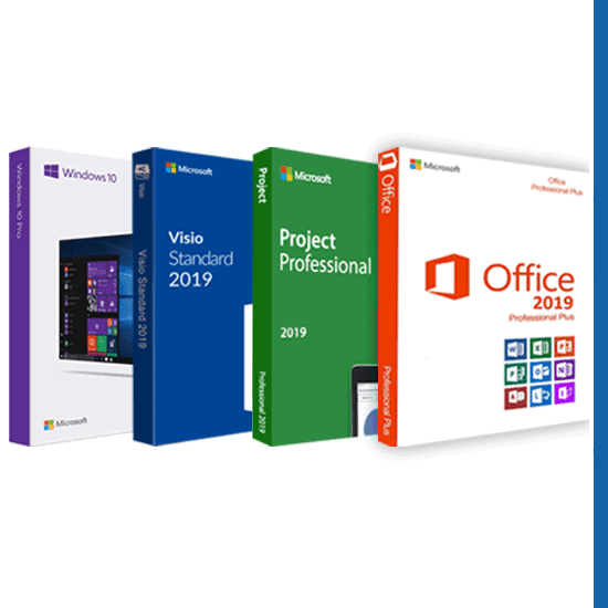 Windows 10 Pro Office 2019 Pro Plus Visio 2019 Pro Project 2019