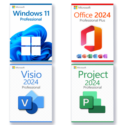 Microsoft Windows 11 Professional + Microsoft Office 2024 Professional Plus + Microsoft Project 2024 Professional + Microsoft Visio 2024 Professional Lizenz für 3 PC